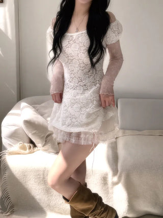 Spring flower lace layered top
