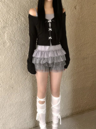 Dot frill lace long sleeve top