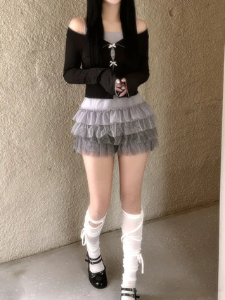 Dot frill lace long sleeve top