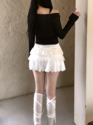 Dot frill lace long sleeve top