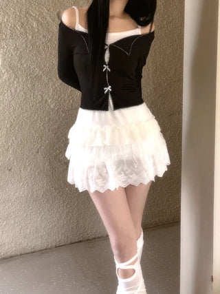 Dot frill lace long sleeve top