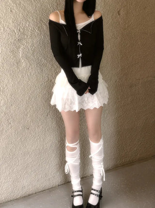 Dot frill lace long sleeve top
