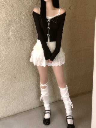 Dot frill lace long sleeve top