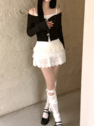 Dot frill lace long sleeve top