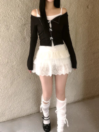 Dot frill lace long sleeve top