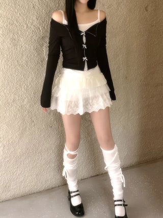 Dot frill lace long sleeve top