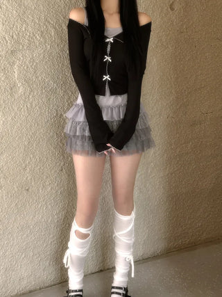 Dot frill lace long sleeve top