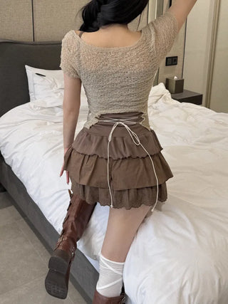 Seersucker backstrap U-neck crop top