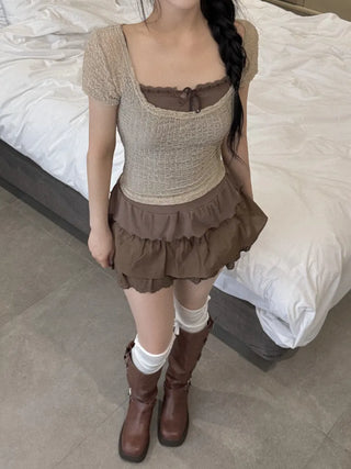 Seersucker backstrap U-neck crop top
