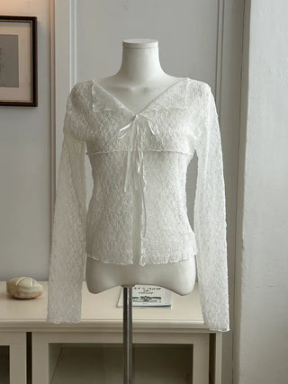 Ribbon lace open long sleeve cardigan