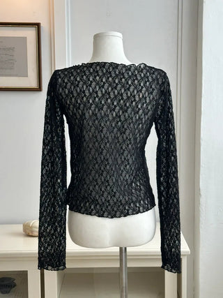 Ribbon lace open long sleeve cardigan