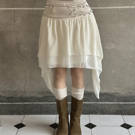 Riche Belted Ankle-Length Chiffon Midi Skirt
