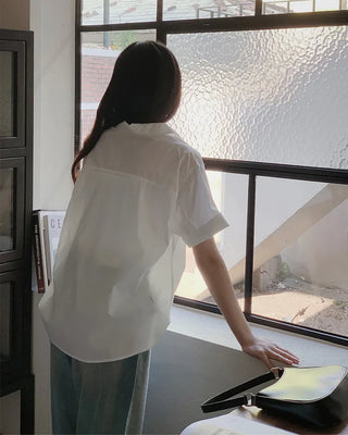(7 colors) Double-stitched washed shirt