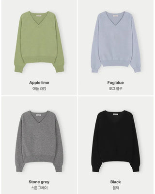 (8 colors) High-gauge V-neck raglan knit