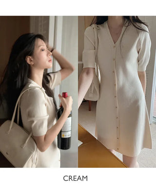 Special Rib Button Knit Dress