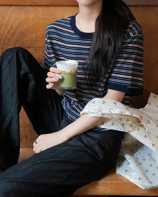 Classic striped short-sleeved sweatshirt