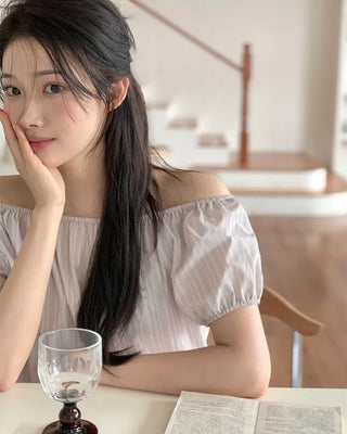 Striped Border Short-Sleeve Blouse