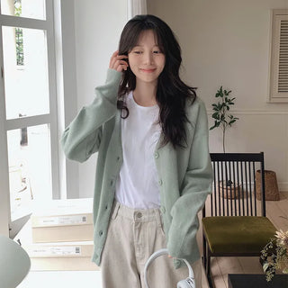 V-neck fluffy cardigan