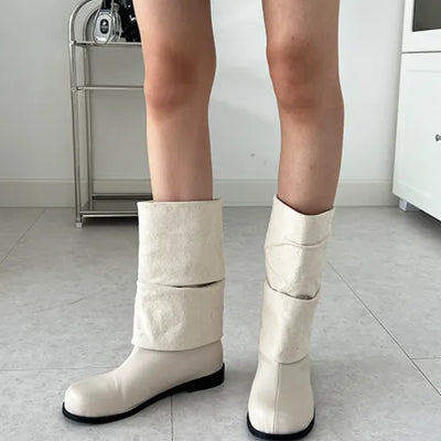 Asher Linen Shirring Folding Half Boots Fall Half-Middle Boots (3cm)