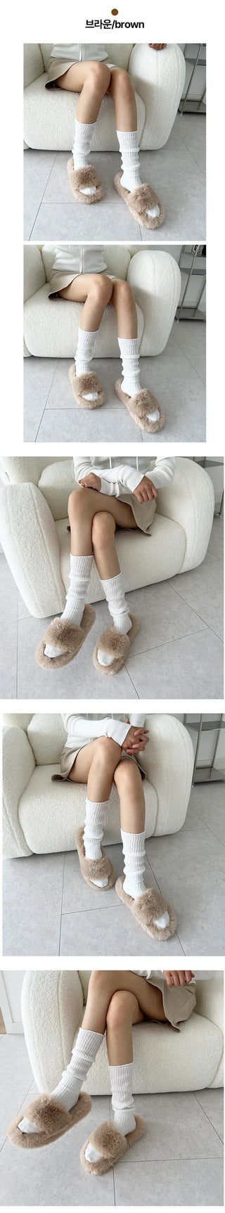 Bana Simple Basic Logo-less Fur Slippers Bloafers Indoor Shoes Winter Outdoor Shoes (3.5cm)