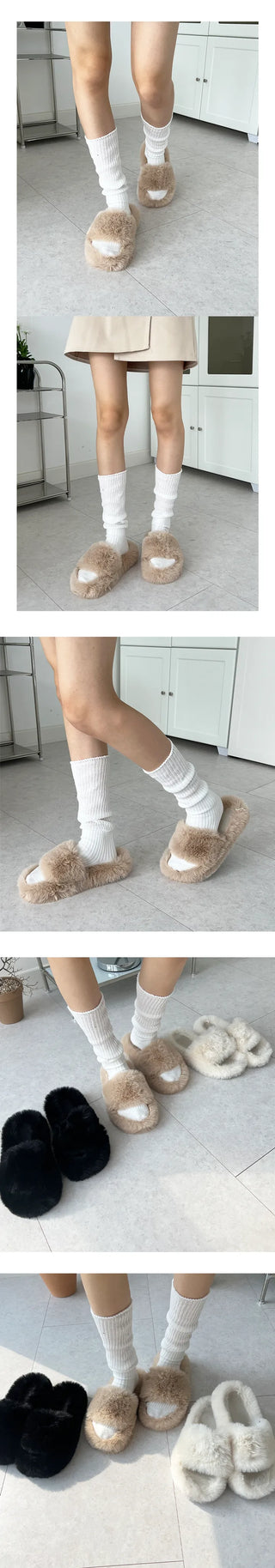 Bana Simple Basic Logo-less Fur Slippers Bloafers Indoor Shoes Winter Outdoor Shoes (3.5cm)