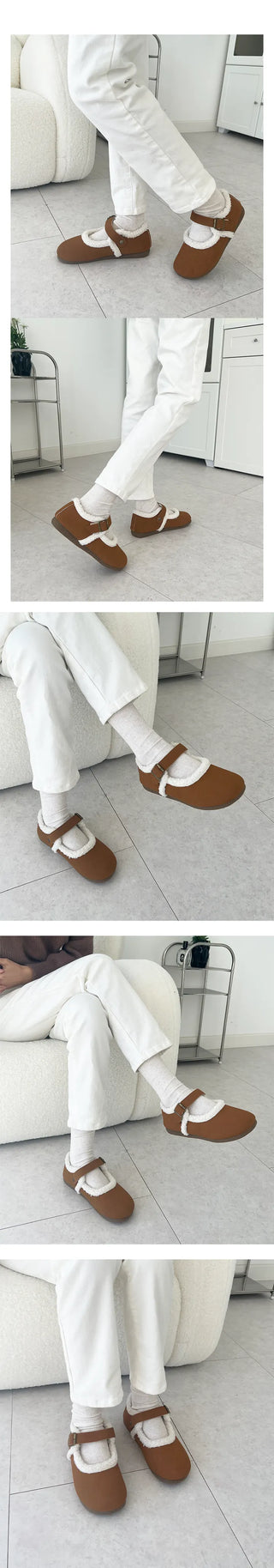Very lightweight fur Mary Jane flat loafers (1cm)