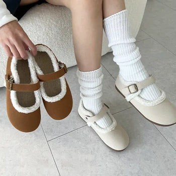 Very lightweight fur Mary Jane flat loafers (1cm)
