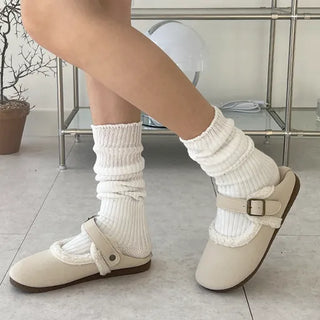 Very lightweight fur Mary Jane flat loafers (1cm)