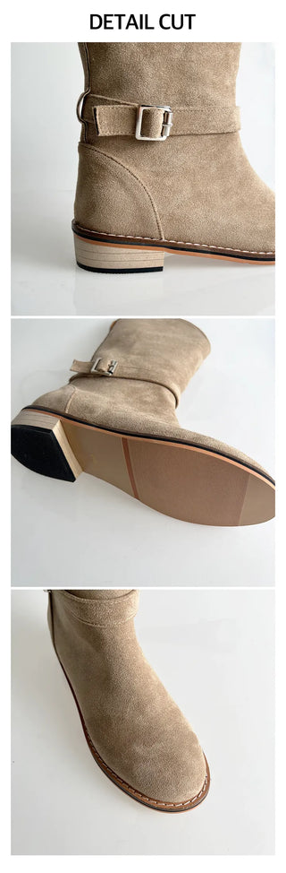 Anne Suede Western Wide Mid-Calf Boots (3cm)