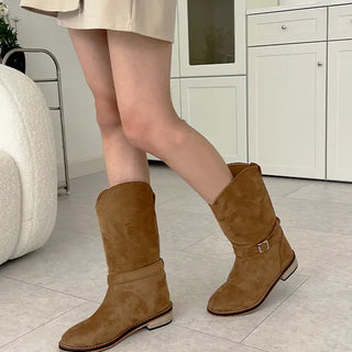 Anne Suede Western Wide Mid-Calf Boots (3cm)