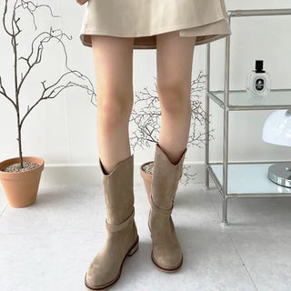 Anne Suede Western Wide Mid-Calf Boots (3cm)