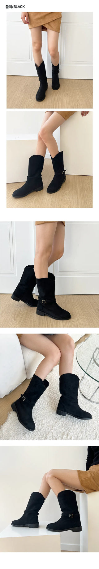 Anne Suede Western Wide Mid-Calf Boots (3cm)