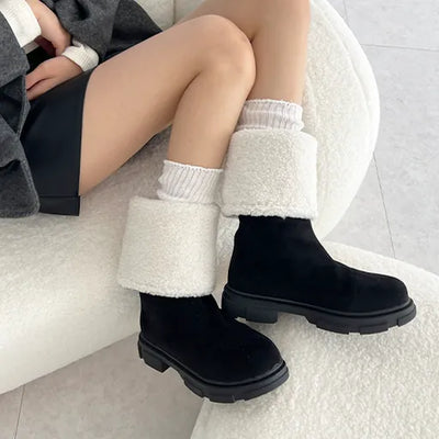 Honey Foldable All-in-one Fur-lined Winter Long Boots Middle Boots (5.5CM)
