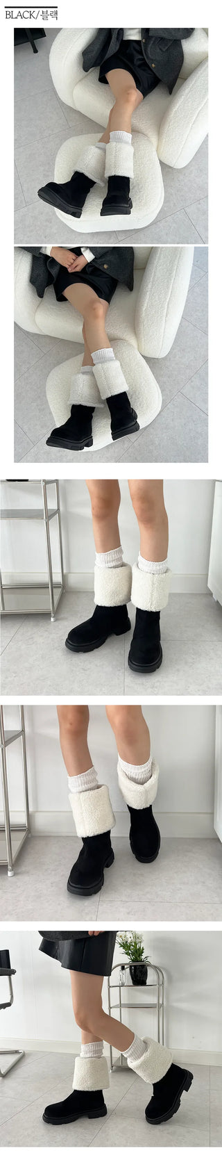 Honey Foldable All-in-one Fur-lined Winter Long Boots Middle Boots (5.5CM)