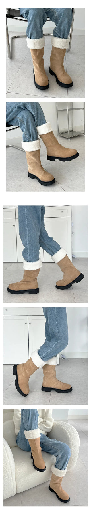 Honey Foldable All-in-one Fur-lined Winter Long Boots Middle Boots (5.5CM)