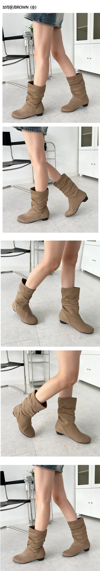 Domestically Made Maki Autumn Suede Wide Shirring Long Boots Ankle Boots (3cm)