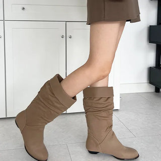 Domestically Made Maki Autumn Suede Wide Shirring Long Boots Ankle Boots (3cm)
