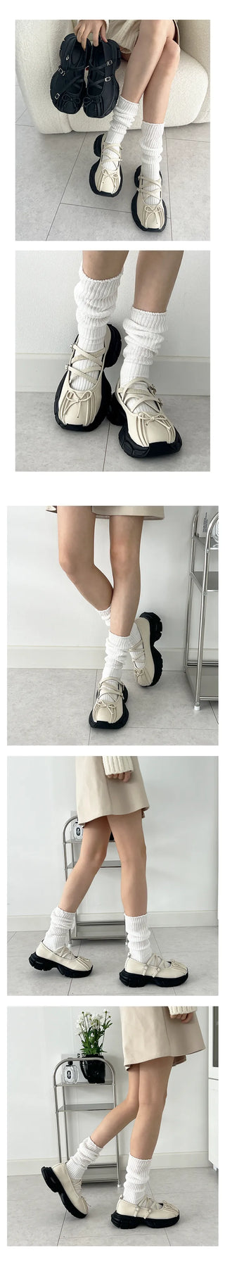 Nambi Ballet Core Ribbon Round Non-Slip Banding Loafers (4.5CM)