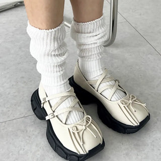 Nambi Ballet Core Ribbon Round Non-Slip Banding Loafers (4.5CM)