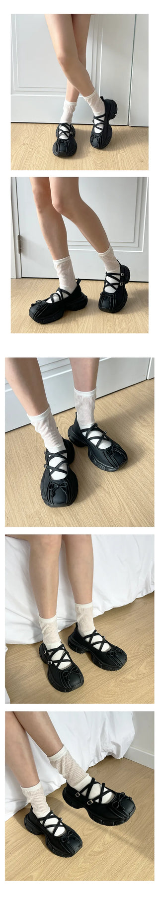 Nambi Ballet Core Ribbon Round Non-Slip Banding Loafers (4.5CM)