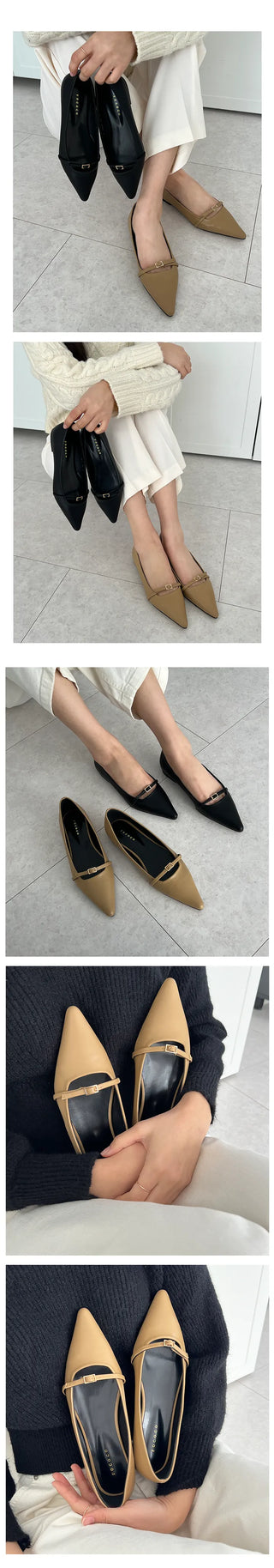 Marie Stiletto Buckle Point Cushion Flat Loafers (1CM)