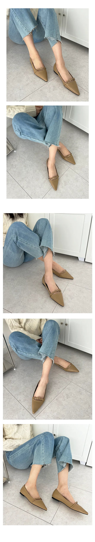 Marie Stiletto Buckle Point Cushion Flat Loafers (1CM)