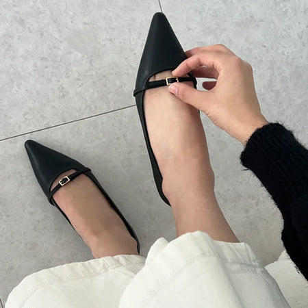 Marie Stiletto Buckle Point Cushion Flat Loafers (1CM)