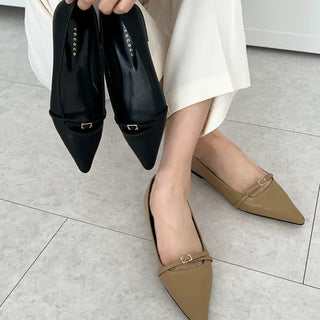 Marie Stiletto Buckle Point Cushion Flat Loafers (1CM)