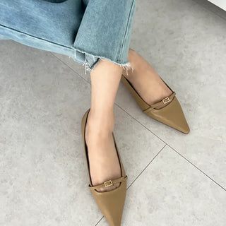 Marie Stiletto Buckle Point Cushion Flat Loafers (1CM)