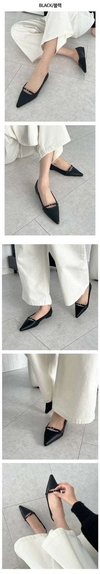 Marie Stiletto Buckle Point Cushion Flat Loafers (1CM)