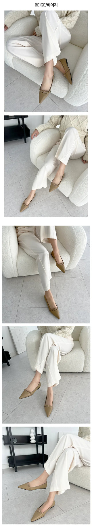 Marie Stiletto Buckle Point Cushion Flat Loafers (1CM)