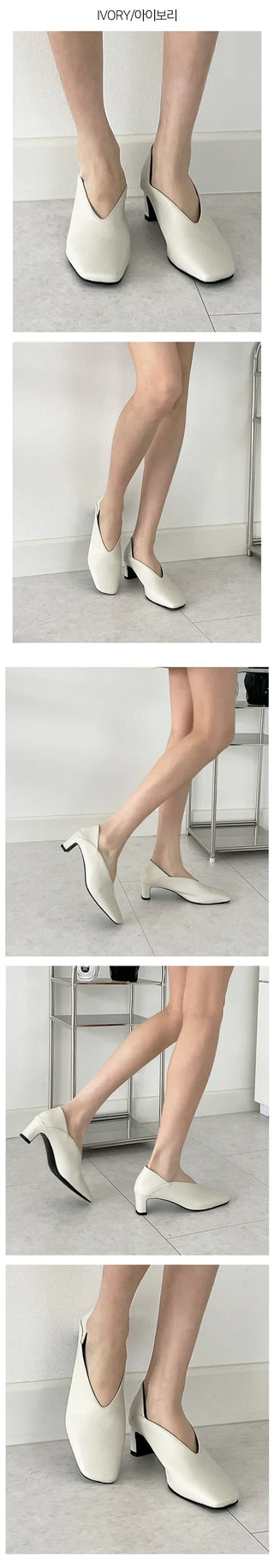 Pomi diagonal cut line unbalanced square toe two-way loafer slippers (5cm)