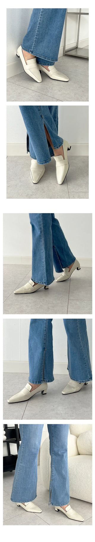 Chani Square Penny Square Kitten Loafer Mid Heel (4CM)