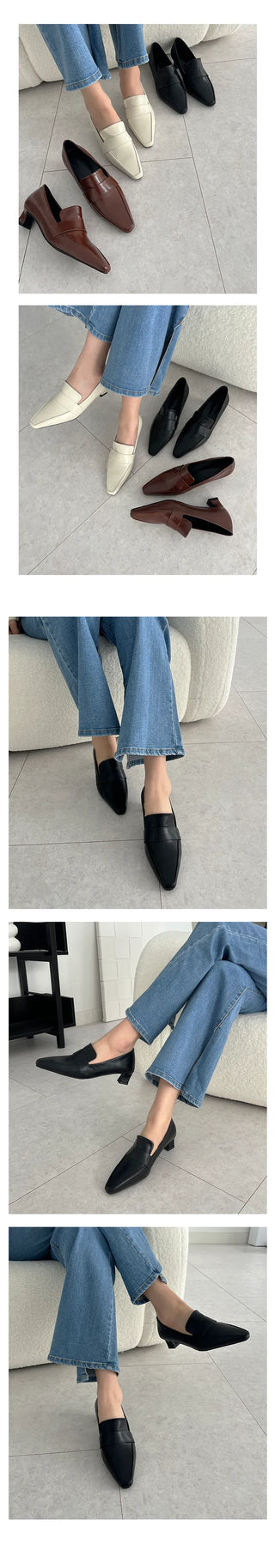 Chani Square Penny Square Kitten Loafer Mid Heel (4CM)